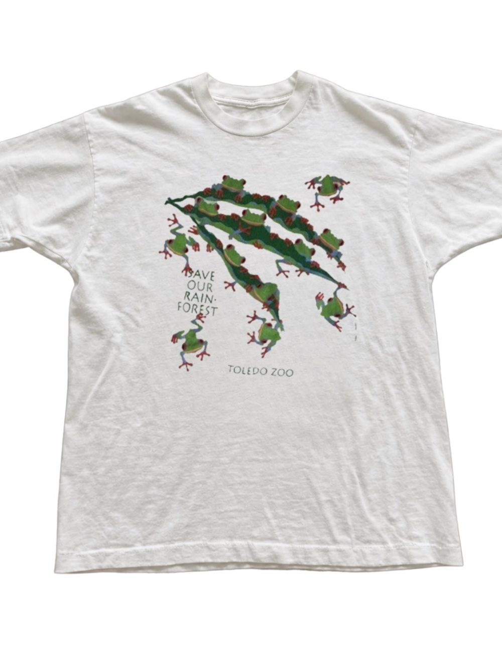 White Tee with Green Frog Graphic